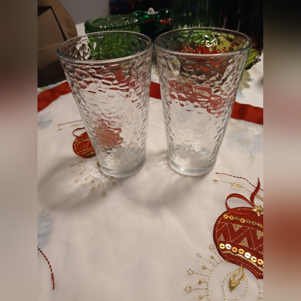 Set Of Two Vintage Libby Clear Textured Glass Tumblers